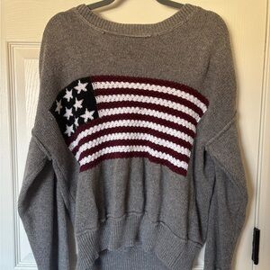 Gray American Flag Pullover Sweater